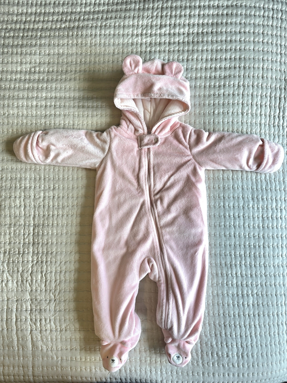 Carter's Light Pink Hooded Footed Baby Bear One-Piece Bunting